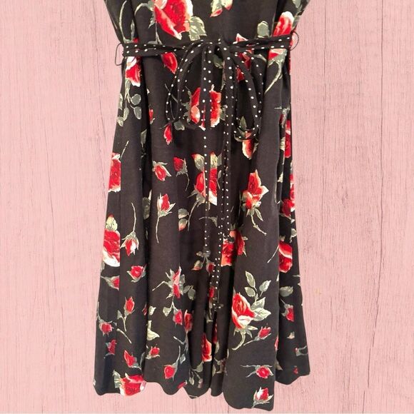 90s vintage black short sleeve romper rose print - Picture 6 of 11